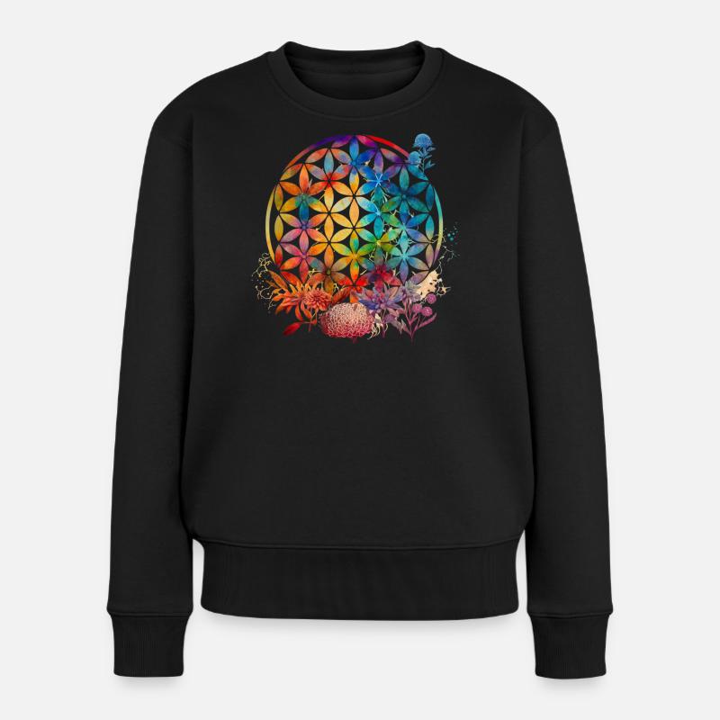 Farbenkreis Blume des Lebens Muster - Frauen Premium Bio Pullover - Schwarz