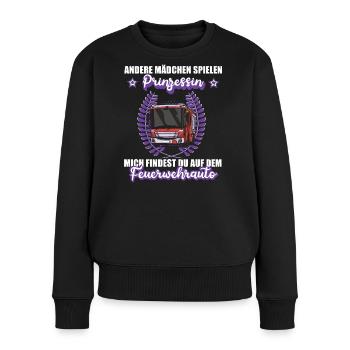 Feuerwehr Feuerwehrauto Feuerwehrfrau Beruf  - Frauen Premium Bio Pullover - Schwarz - Vorne - Julia (174cm)