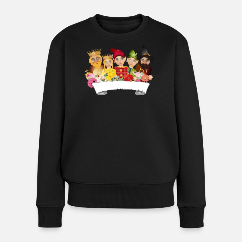 Fünf Figuren aus dem Ensemble des Kasperltheaters - Frauen Premium Bio Pullover - Schwarz