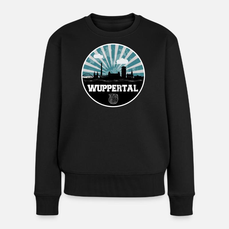 Wuppertal Blue Hour Skyline - Frauen Premium Bio Pullover - Schwarz