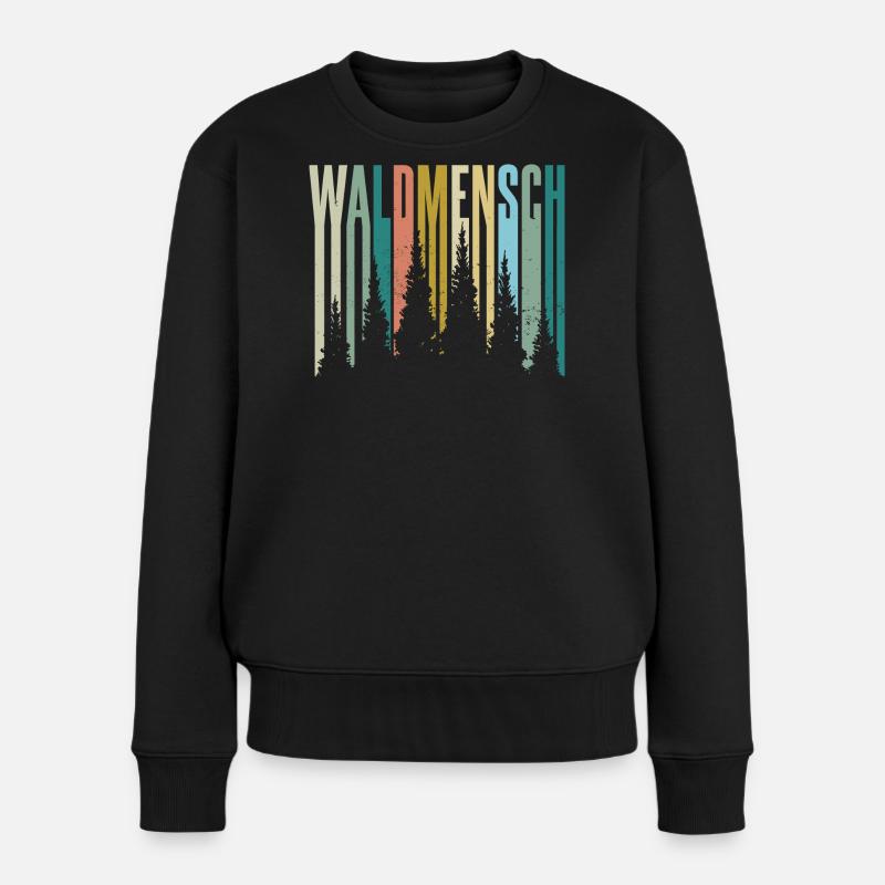 Waldmensch Farbpalette Waldsilhouetten - Frauen Premium Bio Pullover - Schwarz
