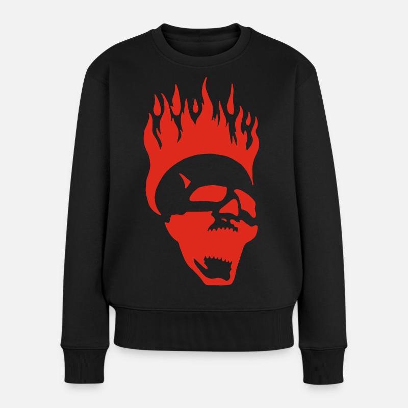 Flammender schreiender Schädel (rot) - Frauen Premium Bio Pullover - Schwarz