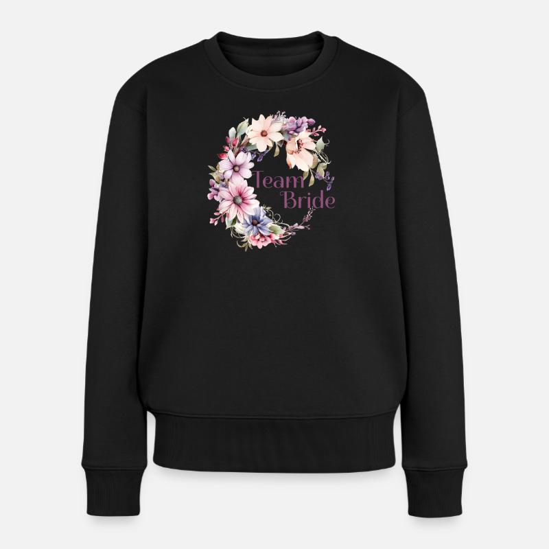 Team Bride Blumenkranz - Frauen Premium Bio Pullover - Schwarz