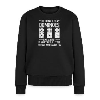Domino Design - Frauen Premium Bio Pullover - Schwarz - Vorne - Julia (174cm)