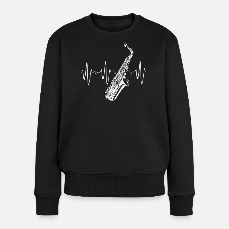 Saxophon Herzschlag Symbol Illustration icon Logo - Frauen Premium Bio Pullover - Schwarz