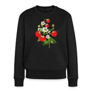 filigrane Erdbeeren Pflanze mit Erdbeeren Blüte - Frauen Premium Bio Pullover - Schwarz - Vorne - Julia (174cm)