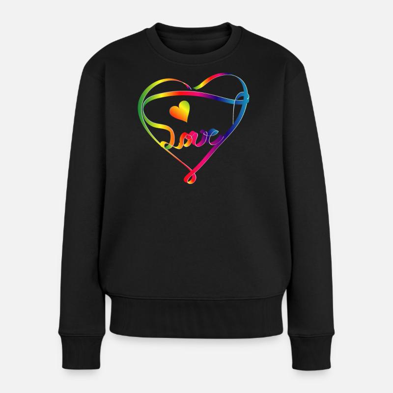 buntes Band in Herz Form und Regenbogen Farben - Frauen Premium Bio Pullover - Schwarz