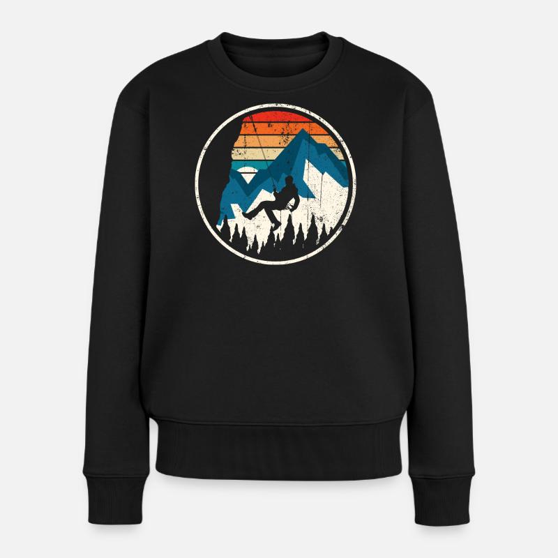 Alpiner Aufstieg in Sunset Stripes - Frauen Premium Bio Pullover - Schwarz