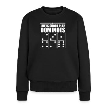 Domino Spiel Design - Frauen Premium Bio Pullover - Schwarz - Vorne - Julia (174cm)