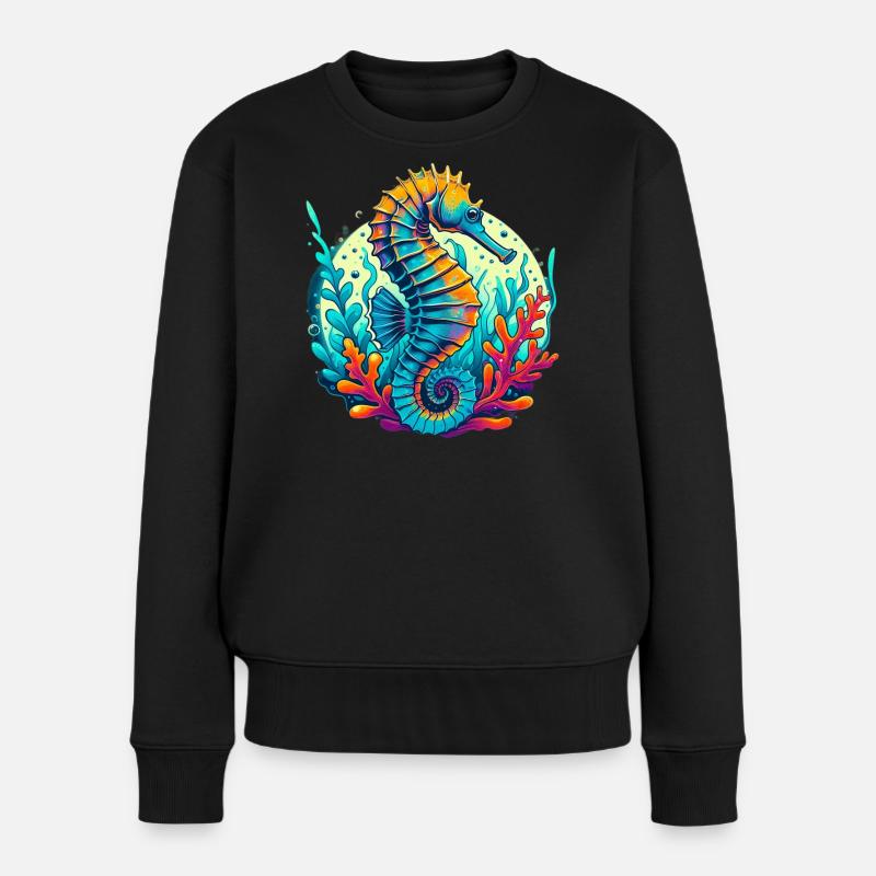 Seepferdchen - Frauen Premium Bio Pullover - Schwarz