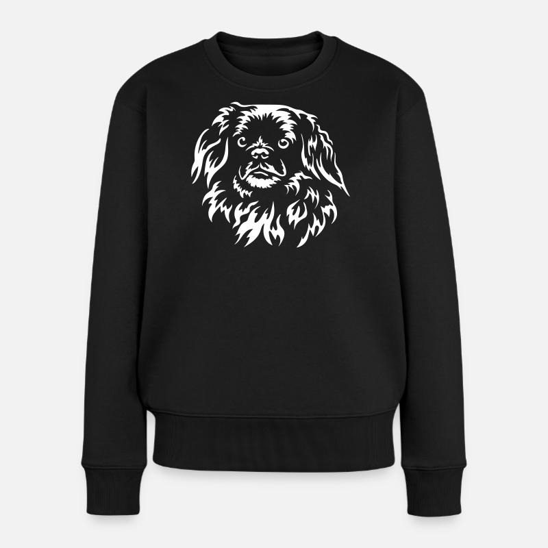 Tibet Spaniel Kopf "BlackEdition" - Frauen Premium Bio Pullover - Schwarz