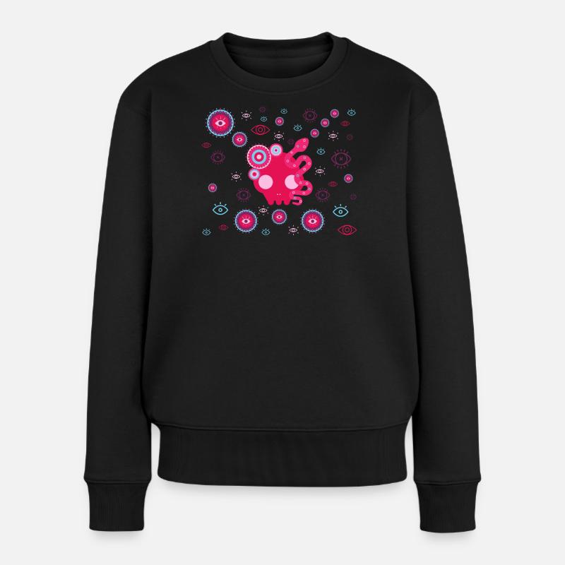 Rosa Tentakelaugen - Frauen Premium Bio Pullover - Schwarz