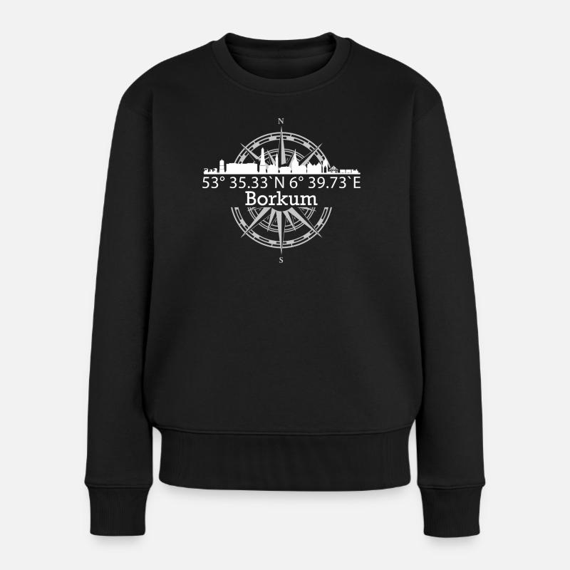Skyline Borkum - Frauen Premium Bio Pullover - Schwarz