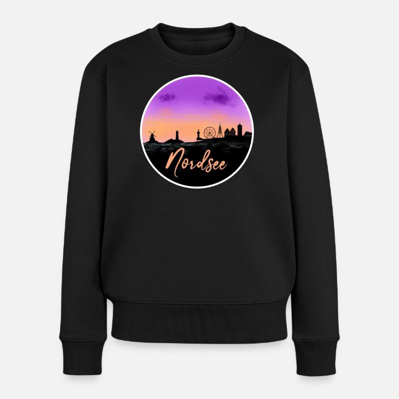 Nordsee Fineline Skyline - Frauen Premium Bio Pullover - Schwarz