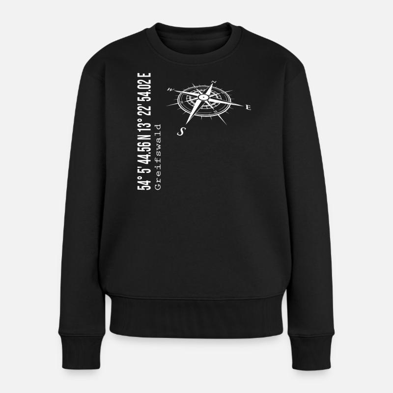 Koordinaten Greifswald - Frauen Premium Bio Pullover - Schwarz