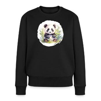 Aquarell Pandabär - Frauen Premium Bio Pullover - Schwarz - Vorne - Julia (174cm)