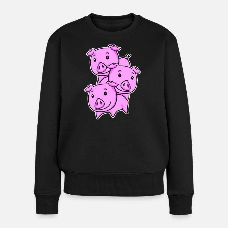 Schweine Schwein Schweinchen - Frauen Premium Bio Pullover - Schwarz