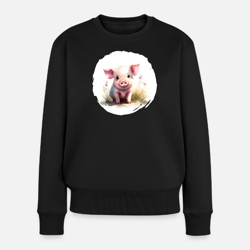 Ferkel Aquarell - Frauen Premium Bio Pullover - Schwarz