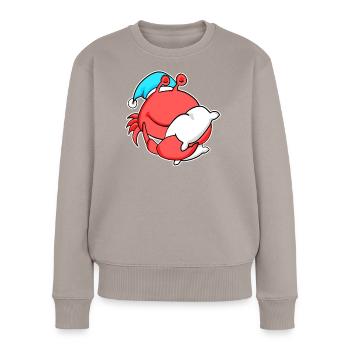 Crabe avec oreiller et bonnet somnolent - Pull Premium bio Femme - taupe - Devant - Julia (174cm)