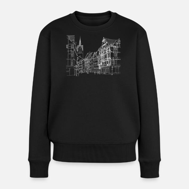 Stadtskizze Linie Kunst Straßenszene - Frauen Premium Bio Pullover - Schwarz