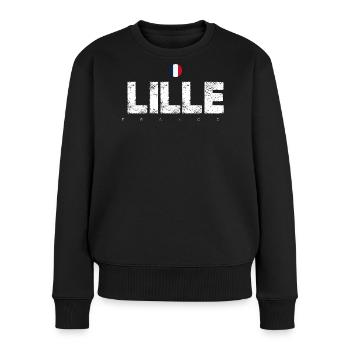 Lille, France, Typographie en détresse - Pull Premium bio Femme - noir - Devant - Julia (174cm)