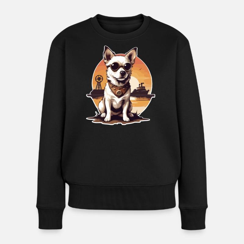 Steampunk Hund - Frauen Premium Bio Pullover - Schwarz