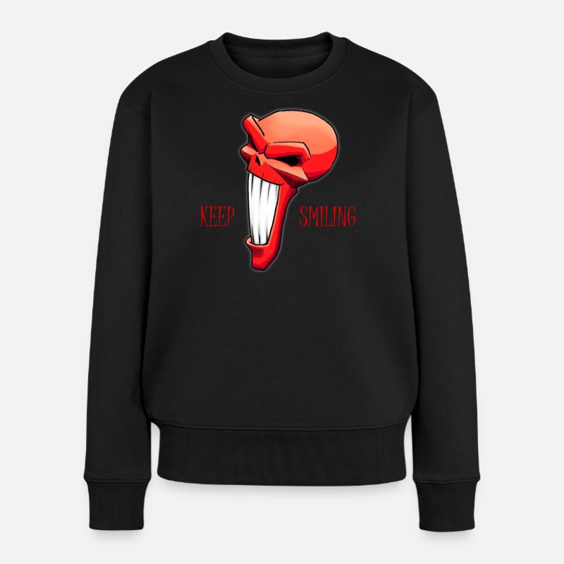 Keep Smiling - Frauen Premium Bio Pullover - Schwarz