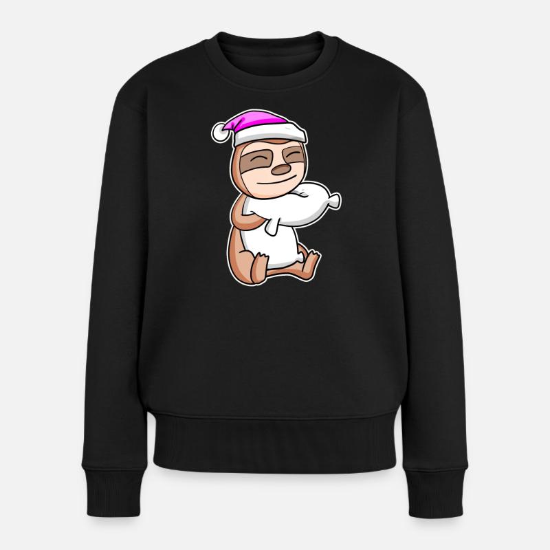 Faultier Müde Ausschlafen Schlafen Mädchen - Frauen Premium Bio Pullover - Schwarz