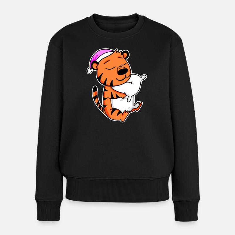 Tiger Müde Ausschlafen Schlafen Mädchen - Frauen Premium Bio Pullover - Schwarz