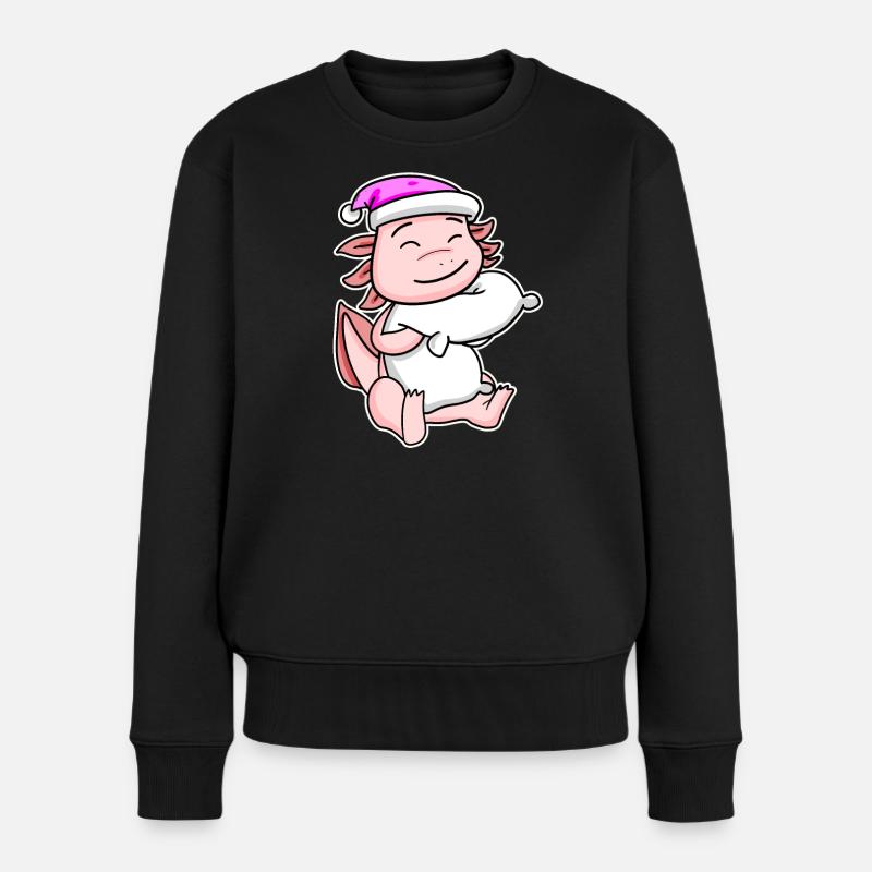 Axolotl Müde Ausschlafen Schlafen Mädchen - Frauen Premium Bio Pullover - Schwarz