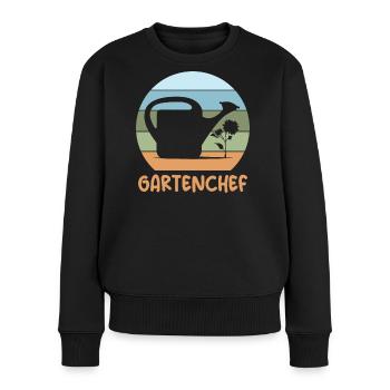 chef de jardin, jardinier, rétro, arrosoir, fleurs, plante - Pull Premium bio Femme - noir - Devant - Julia (174cm)