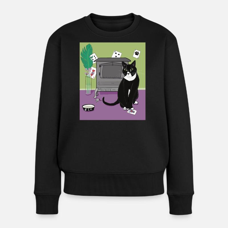 Katze Königin der Herzen. - Frauen Premium Bio Pullover - Schwarz
