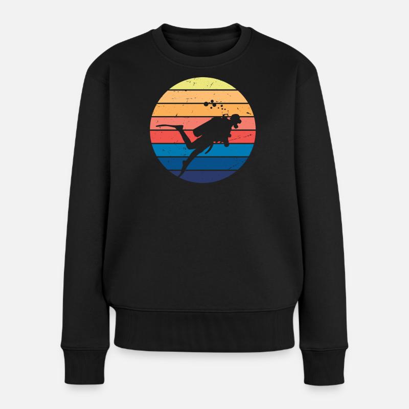 Retro Vibe Taucher - Frauen Premium Bio Pullover - Schwarz