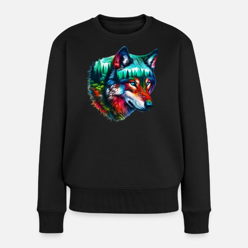 Wolf - Frauen Premium Bio Pullover - Schwarz