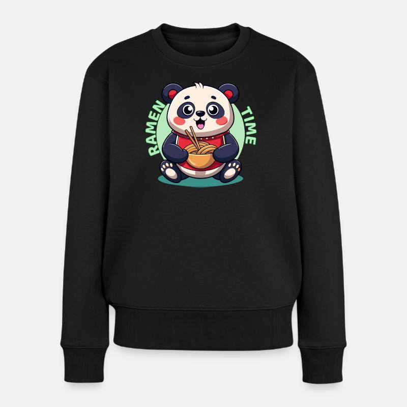 Ramen-Panda Zeit - Frauen Premium Bio Pullover - Schwarz