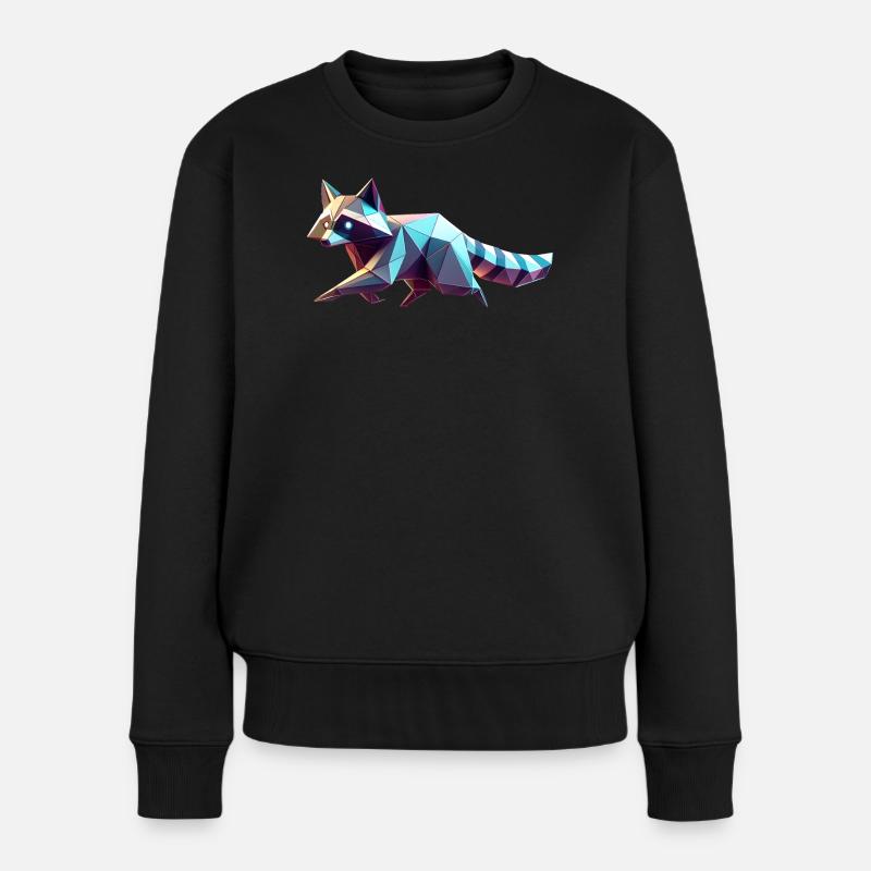 Geometrischer 3D-Origami-Waschbär - Frauen Premium Bio Pullover - Schwarz