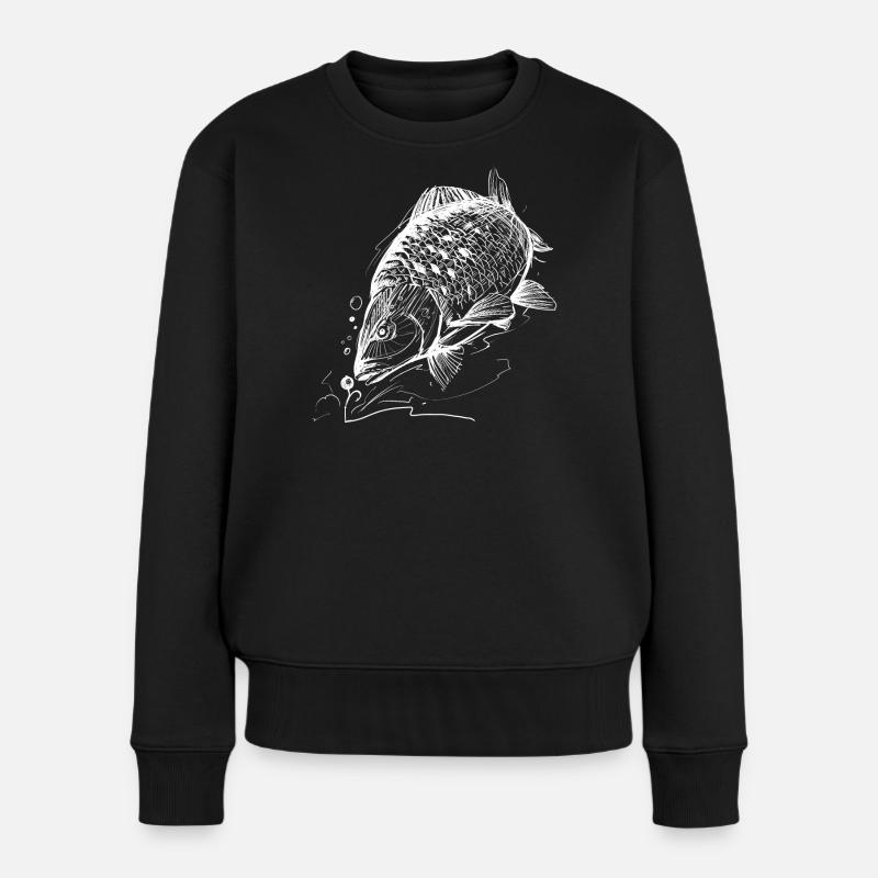 Poisson de vie ! - Tshirt de pêche carpe en blanc - Pull Premium bio Femme - noir