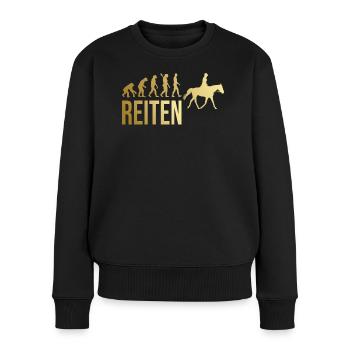 Reiten Evolution - Frauen Premium Bio Pullover - Schwarz - Vorne - Julia (174cm)