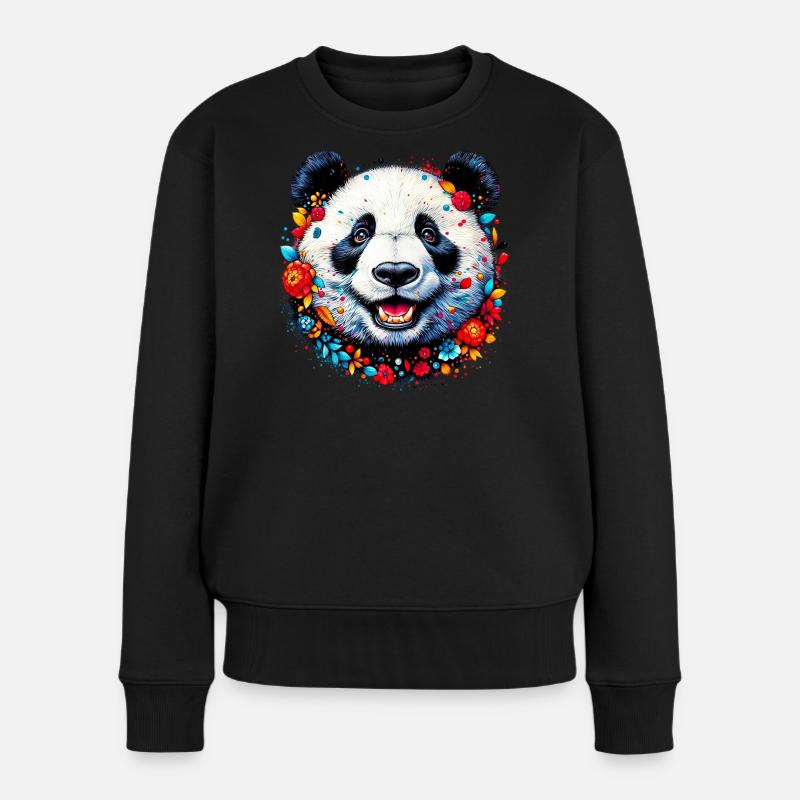 Panda - Frauen Premium Bio Pullover - Schwarz