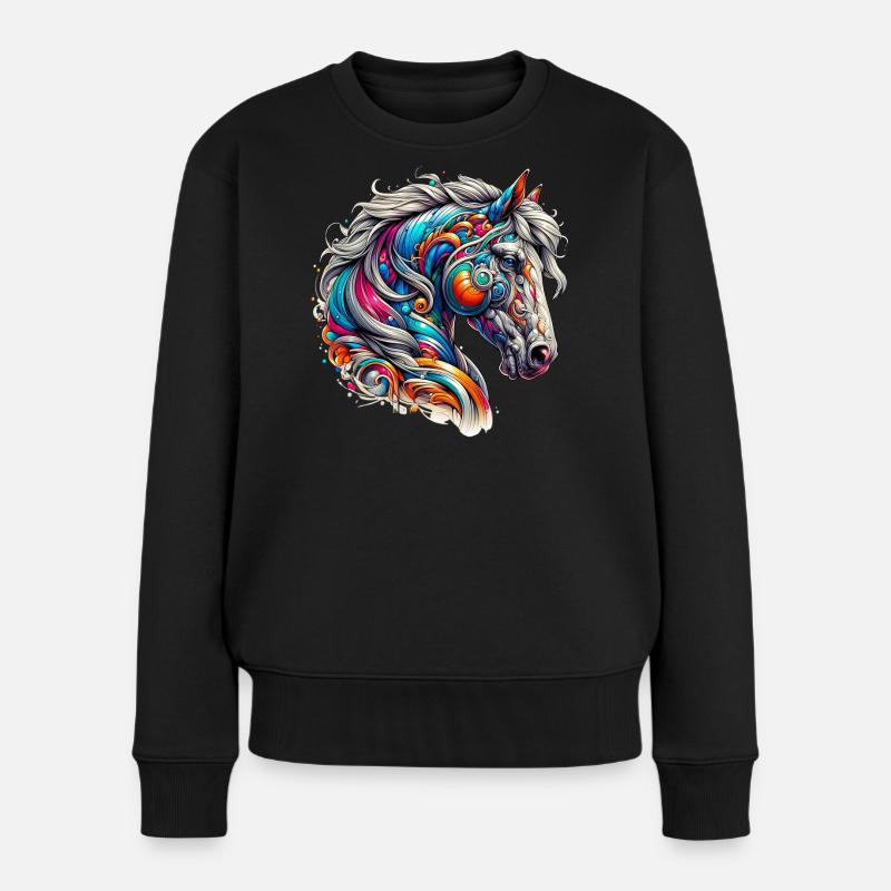 Pferd - Frauen Premium Bio Pullover - Schwarz