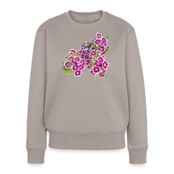 Poésie de l’œillet – focus sur les fleurs du jardin - Pull Premium bio Femme - taupe - Devant - Julia (174cm)