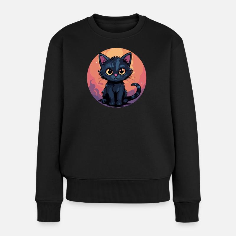Mondscheinkätzchen im Sonnenkreis - Frauen Premium Bio Pullover - Schwarz