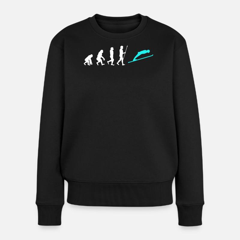 Schifahren Wintersport Evolution Skifahrer Winter - Frauen Premium Bio Pullover - Schwarz