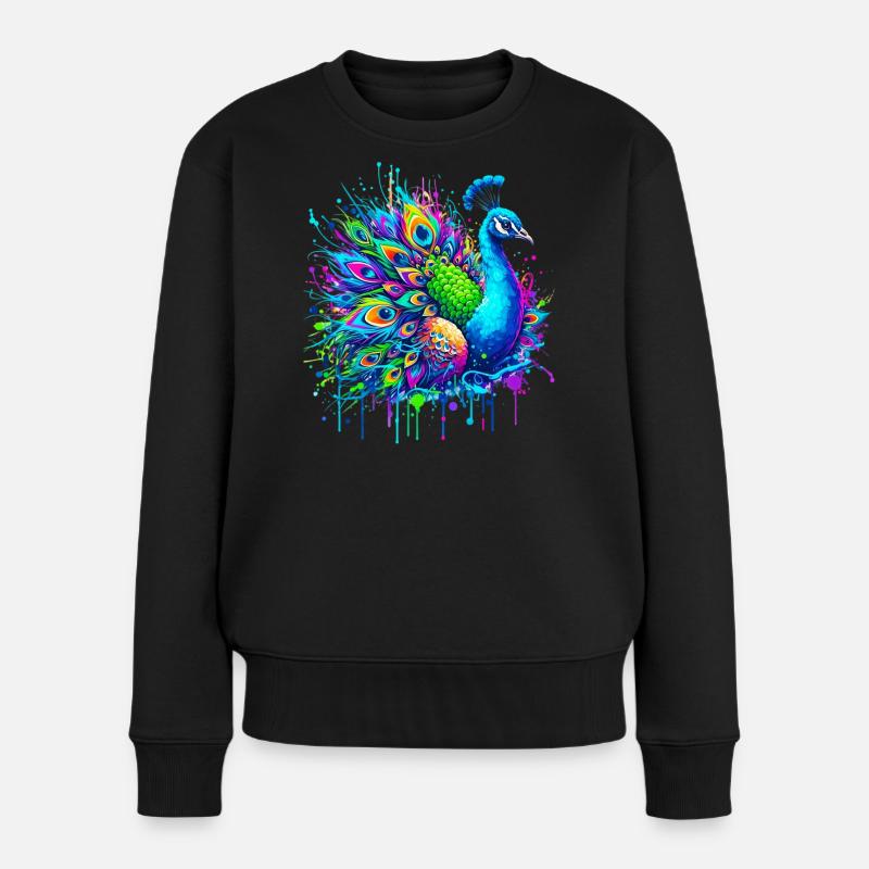 Pfau - Frauen Premium Bio Pullover - Schwarz