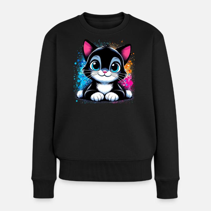 Katze - Frauen Premium Bio Pullover - Schwarz