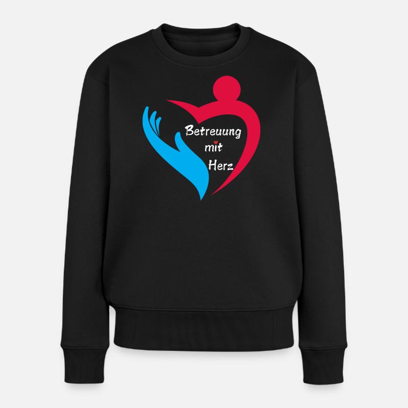 Blue Hand Betreuung mit Herz - Frauen Premium Bio Pullover - Schwarz