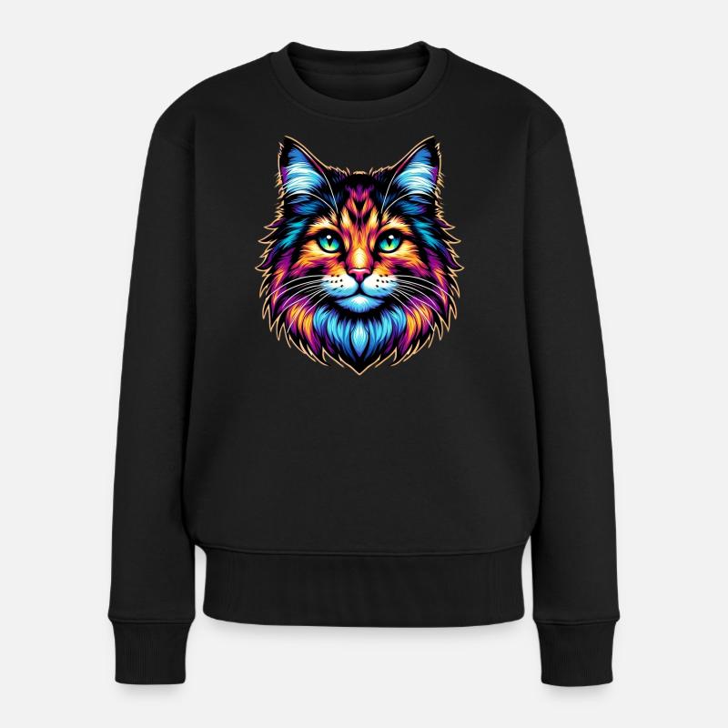 Katze - Frauen Premium Bio Pullover - Schwarz