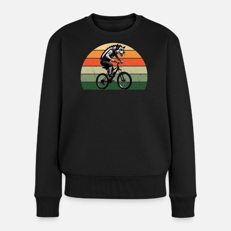 Hyène à vélo dans l’ouest rétro - Pull Premium bio Femme - noir