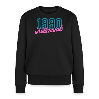 Retro 1990 Millennial Digitaler Stil Design - Frauen Premium Bio Pullover - Schwarz - Vorne - Julia (174cm)