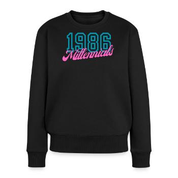 1986 Millennials Retro Numerisches Design - Frauen Premium Bio Pullover - Schwarz - Vorne - Julia (174cm)